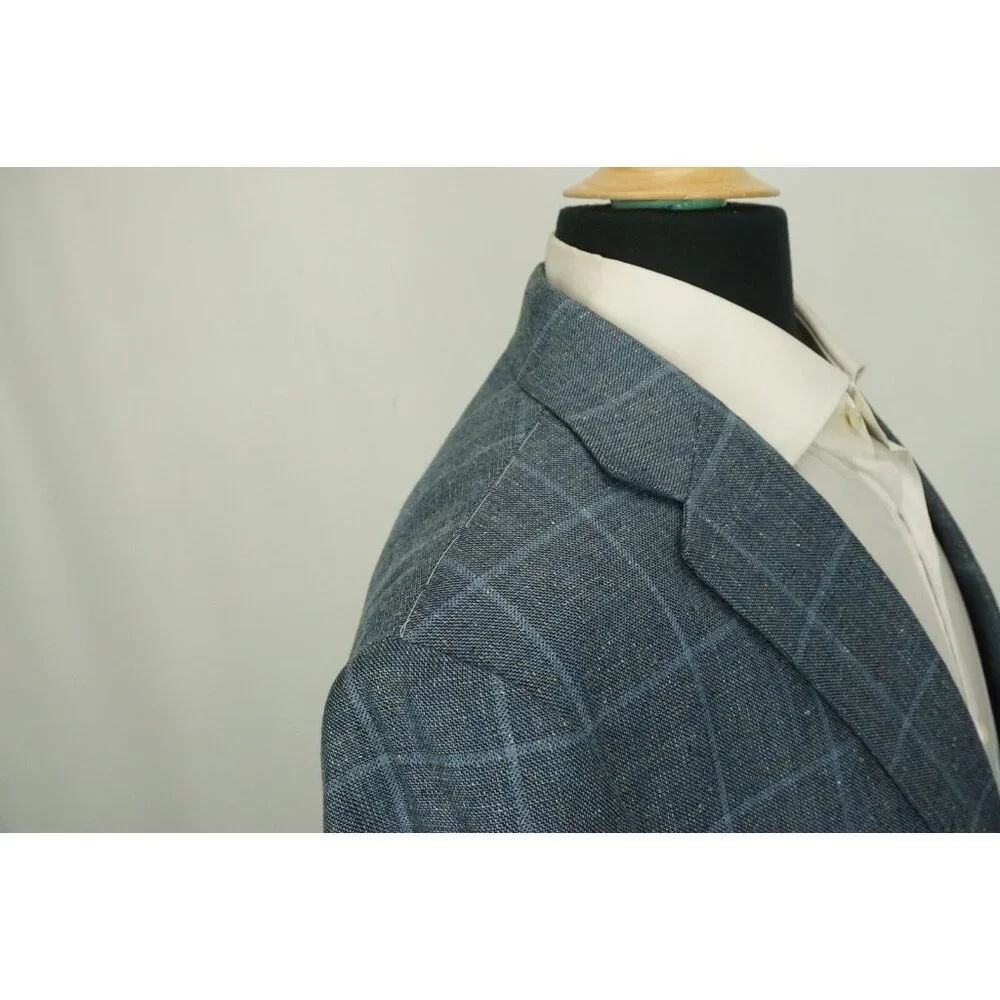 Jos A Bank Signature Collection Tailored Silk Linen Blue Plaid Sport Coat 42